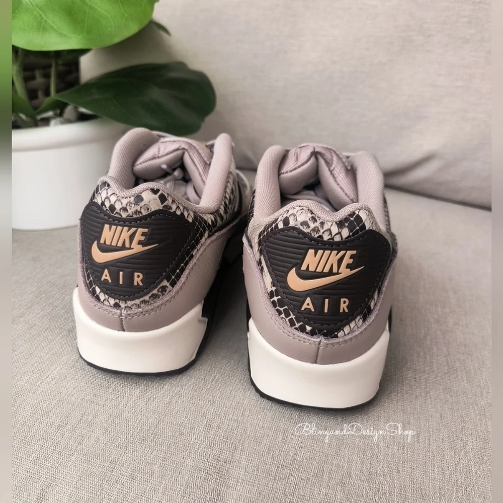 Bling Womens Nike Air Max 90 Animal Print Customized Sneakers With Crystals